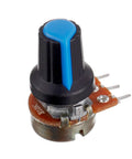10K Ohm Knurled Shaft Rotary Potentiometer Kit For DIY Electronics 10 Pieces With 3 Terminals Linear Taper Carbon Film Variable Resistors And Blue Knobs Perfect For Precise Volume Tone Control In Custom Wiring Projects.
