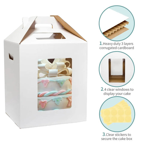 Top Notch Tall Cake Boxes For Tier Cakes 12X12X14 Inch 3 Pack With Clear Display Window Dang Sturdy Recycled Corrugated Cardboard Bakery Carrier And Reliable Shipping Solutions