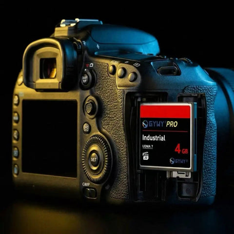 Ready To Roll 4GB Compactflash Memory Card With Blazing Fast UDMA Speeds And Rock Solid Shockproof Build For Vintage Digital Cameras And Demanding Worksite Applications in a DSLR camera.