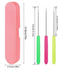 Six Piece Cookie Scribe Tool Set Featuring Durable Iron Pins And Comfortable Plastic Handles For Flawless Sugar Cookie Decorating And Sweet Baker Crafts That Are Total Game Changers, showing pink case and colorful needles.