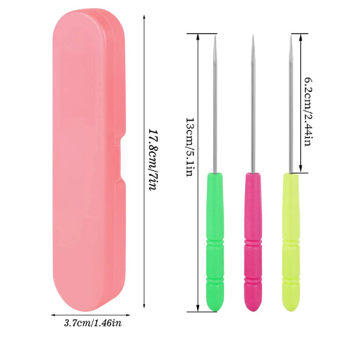 Six Piece Cookie Scribe Tool Set Featuring Durable Iron Pins And Comfortable Plastic Handles For Flawless Sugar Cookie Decorating And Sweet Baker Crafts That Are Total Game Changers, showing pink case and colorful needles.