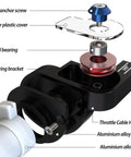 Exploded view of Beefy Seven Eighths Inch Twist Throttle Grips With Fifty Two Inch Cable showing components and materials.