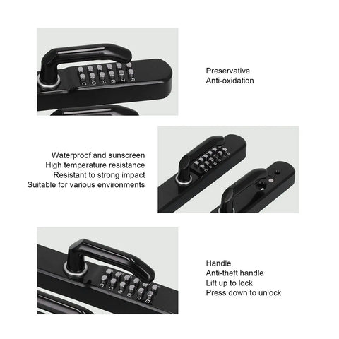 Heavy Duty Outdoor Door Lock With Sleek Keypad And Spare Key, Built Tough Battery Free Aluminum Alloy Gate Lock For Courtyard Entry, Matte Black Finish showing keypad and handle features.