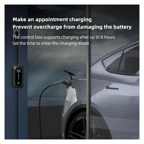 Straight Up Reliable 7Kw Ev Charger With 10M Type 2 Cable Iec 62196 Standard showing vehicle charging with control panel.