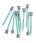 Heavy Duty CNC Eccentric Clamps For Epoxy Glue Nozzles Super Strong Cam Lock Mixing Tools - set of green mixing nozzles with gray caps