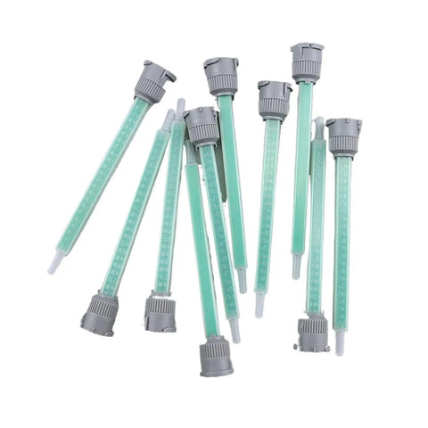 Heavy Duty CNC Eccentric Clamps For Epoxy Glue Nozzles Super Strong Cam Lock Mixing Tools - set of green mixing nozzles with gray caps