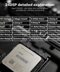 24 DSP effects list on a circuit board, detailing sound options for Eight Channel Mini Audio Mixer With MP3 Player And Bluetooth.