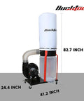 Heavy Duty One Point Five HP Woodshop Dust Collector Generating Ridiculous 1100 Cfm Airflow with accessory port and clear bag.