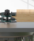 Awesome Woodworking Router Bit Set for Tongue Groove Joint Assembly with 12mm Shank And Microcrystalline Carbide Tips. Router bit on woodworking table.