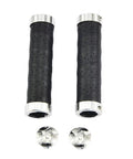 Grippy Leather Double Lock On Bike Grips 22.2mm For Mountain And Road Bikes Anti Slip Ergonomic Handlebar Grips With Aluminum Clamp Shock Absorbing Comfort Easy Install Secure Fit Sweat Reduction, shown with bar end plugs.