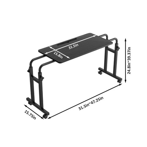 Overbed Laptop Desk With Wheels, Adjustable Height And Length Bed Tray Cart For Hospital Or Home Use, showing dimensions