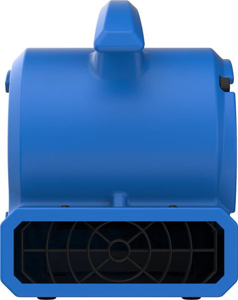 Front view of blue Portable 1/8 HP Air Mover with 2 speeds, 3 drying angles, and 1.3 amp draw for water damage restoration.
