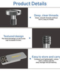 Top Shelf Stainless Steel 1/4 20 Camera Screw Set A Hella Tough 16 Pack Tripod Mount Kit with textured design details.