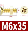 Stainless Steel M6 Cross Countersunk Head Screws With Hex Nuts Kit 304 Grade Indoor Outdoor Use Heavy Duty High Torque Drive Includes M6x25 Size 20 or 40 Piece Complete Sets M6x35 screw with nut side view