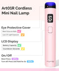 Lightweight Cordless Nail Drill With Handheld UV Lamp Beginner Gel Manicure Kit showing Art01R mini nail lamp features and controls.