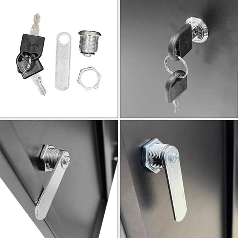 Wall Mounted Metal Storage Cabinet Lockable For Garage, Two Removable Shelves, Anti Theft Locking System shown in detail