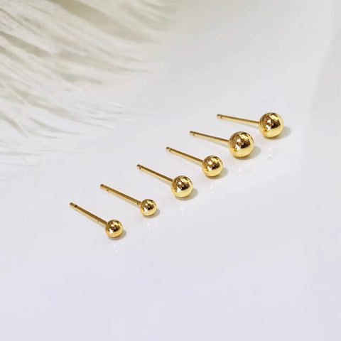 14K Gold Plated Ball Stud Earrings Set for Multiple Piercings High Polish Finish Hypoallergenic Round Ball Studs in 3Mm 4Mm 5Mm Sizes Cute Everyday Jewelry Trio for Women, 5 gold studs