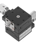 Axes Sliding Stage Pro Grade With Dovetail Guide And Lead Screw, top view showcasing precision knobs and measurement scale.