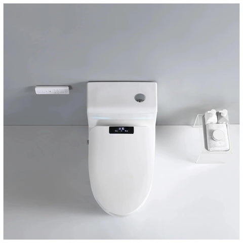 Top view of Super Plush Heated Toilet Seat With Auto Opening Bidet Lid Smart Ambient Night Light Short V Shape Design.