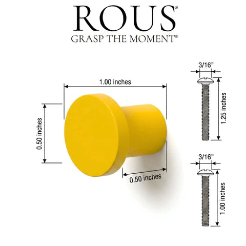 Get Those Mid Century Modern Vibes Going With This Solid Aluminum Cabinet Knob, sunflower yellow, 1 inch diameter, 0.5 inch tall.