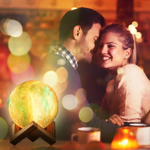 Galaxy Lamp With Wooden Stand 16 LED Color Changing Night Light Touch And Remote USB Rechargeable 7.1 Inch beside couple