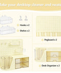 Desk Organizer With 360 Degree Rotating Pen Holder Five Slots Two Drawers Open Top Tray And Pegboard For Office School And Art Supplies Cream Finish Durable Space Saving Caddy