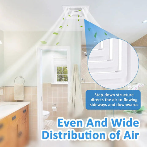 Replacement Grille Cover For Bathroom Exhaust Fan Square Ceiling Or Wall Mount Fits 97011723 663 670 671 675 688 689 Vent Fans White Plastic Grille Easy Install shown distributing air in bathroom