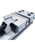 Close-up of Heavy Duty 6 Inch Manual Tool Maker Vise Offering Beefy Clamping Force For Benchtop CNC Milling Grinding and Precision Woodworking Tasks With Dead Simple Workpiece Alignment.