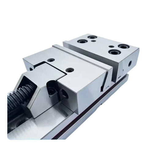 Close-up of Heavy Duty 6 Inch Manual Tool Maker Vise Offering Beefy Clamping Force For Benchtop CNC Milling Grinding and Precision Woodworking Tasks With Dead Simple Workpiece Alignment.