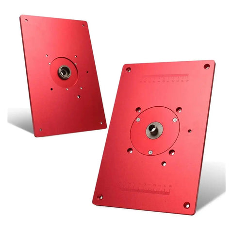 Solid As A Rock Aluminum Router Table Insert Plate Featuring Bullseye Center Bore For Rapid Wood Milling Snap In Guide Table Swap Delivering Heavy Duty Precision On Every Single Cut, 85x85mm, red, showing front and back view.