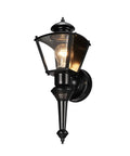 Four Sided Motion Activated Coach Light Outdoor Porch Lantern In Black Brass Charleston Style Exterior Lighting with glass sides