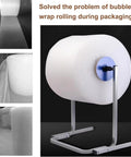 Floorstanding Bubble Wrap Roll Dispenser Heavy Duty Vertical Packaging Stand No Sweat Packing Smooth Operator Film Holder, 59 inches tall, with white bubble wrap.