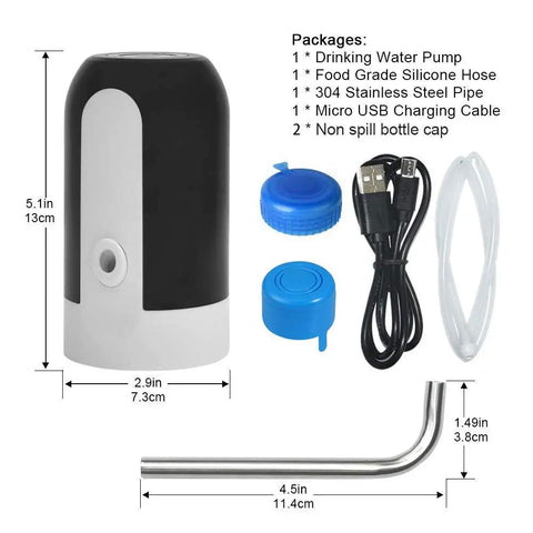 5 Gallon Electric Water Dispenser Pump For 2 To 5 Gallon Jugs, USB Rechargeable Water Bottle Pump With Reusable Caps