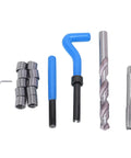 1.25 Thread Repair Kit With Inserts And Tools For Auto And Mechanical Repairs Complete Blue Toolset With Premium High Speed Steel Bits Durable Plastic Handle For Quick On Site Fixes And Maintenance. Blue thread repair kit with inserts, tap, drill bit, and handle