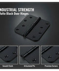 4 Pack 4 Inch Matte Black Metal Door Hinges For Interior Wood Doors With Five Eighths Inch Radius Corners, Rust Proof And Heavy Duty
