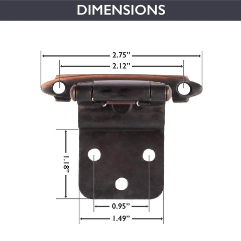 Dimensions of Self Closing Cabinet Hinges Oil Rubbed Bronze 50 Pack Three Eighth Inch Inset Variable Overlay Space Saving Kitchen