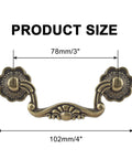 Six Piece Set Of Vintage Drop Bail Drawer Pulls In Antique Bronze Finish, 3 Inch Hole Spacing And 4 Inch Total Length with size dimensions