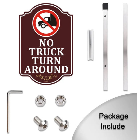 No Truck Turn Around Sign For Private Driveways And Loading Zones, High Visibility 12 By 18 Inch Aluminum Sign On A 35 Inch Metal Stake, Heavy Duty Outdoor Marker For Parking Lots, Warehouses, Yards, And Home Use, sign kit with stake and hardware