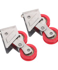 Heavy Duty Sliding Door Roller With Dual Nylon Wheels And Tough As Nails Stainless Steel Core shows red nylon wheels.