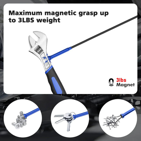 28 Inch Magnetic Four Claw Grabber Tool With Bendable Reacher And LED Light Battery, Flexible Long Pickup Helper For Litter, Home Sink And Drain Debris, Reaches Around Corners, Durable Blue