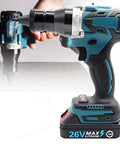 Professional Grade Kickass Cordless Electric Rivet Gun Heavy Duty Automatic Riveter Featuring Powerful 26V Rechargeable Battery in use.