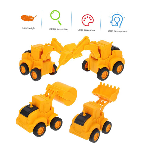 4 Pack Adorable Construction Truck Set With Realistic Front End Loader Models for Imaginative Play, orange and yellow, outdoor use.