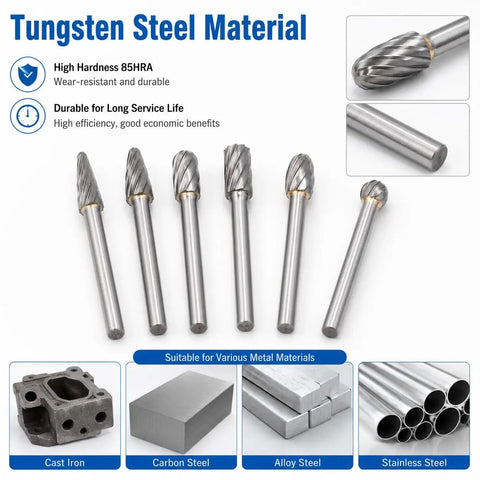 Badass Tungsten Carbide Cylinder Head Porting Kit With Die Grinder Rotary Burr Bits showcasing tungsten steel burrs for metal polishing.