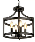 4 Light Modern Farmhouse Ceiling Chandelier Matte Black Open Cage Pendant Lighting Convertible Semi Flush Mount For Dining Room Kitchen Foyer Entryway Rustic Charm