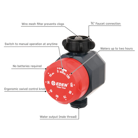 Mechanical Hose Timer For Lawn And Garden, One Zone Sprinkler Controller with ergonomic knob, stainless steel filter washer.