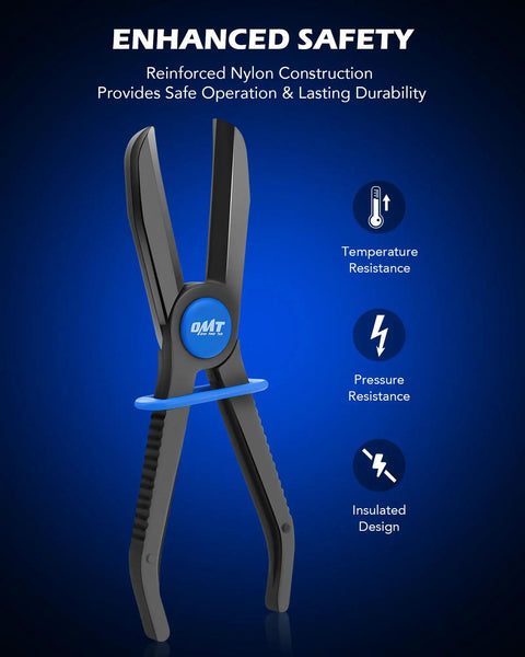 Long Reach Hose Pinch Off Pliers Set 3 Piece Pro Grade All In One Clamp Pliers with reinforced nylon construction, blue accents.