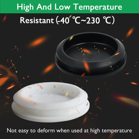 5 Pack Round Hole Plugs 1-1/2 Inch 38mm Silicone Snap In Locking Waterproof Stopper, black and white, temperature resistant -40C to 230C