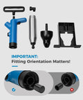 Heavy Duty Air Toilet Plunger And Drain Auger Featuring A Smart Real Time Pressure Gauge For Nailing Sticky Blockages Fast And Slashing Your Weekly Plumbing Costs Today, showcasing components and fitting guide.