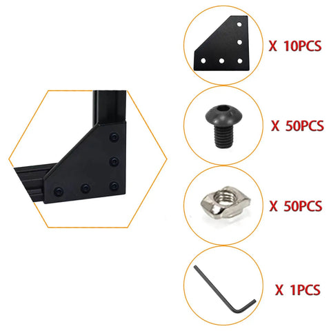 20x20mm Aluminum Extrusion Corner Bracket Kit L Shape 5 Hole Connector With 50 T Nuts 50 Screws And Wrench for Diy Projects