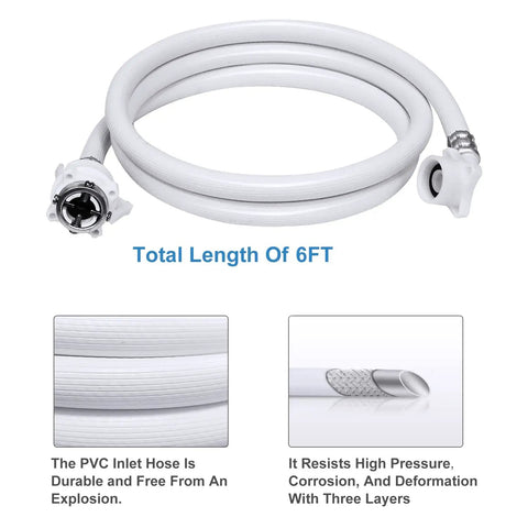 Heavy Duty Washing Machine Hose Kit With 90 Degree Elbow Quick Connect Portable Water Inlet Supply Line For Most Washing Machines Easy Hookup Three Layer Design High Pressure Corrosion And Wear Resistant
